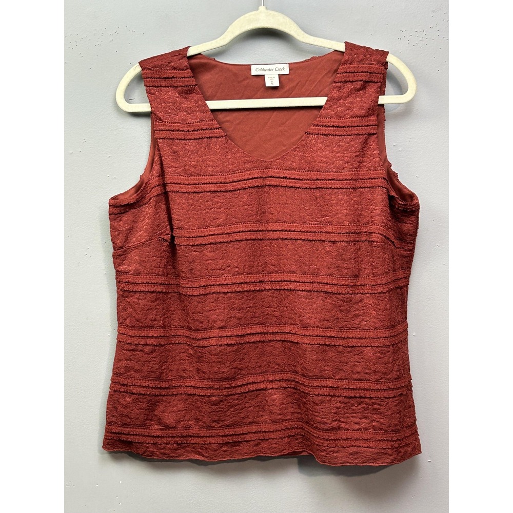 Coldwater Creek Tank Top Womens XL Red Textured Stripe Sleeveless Made USA